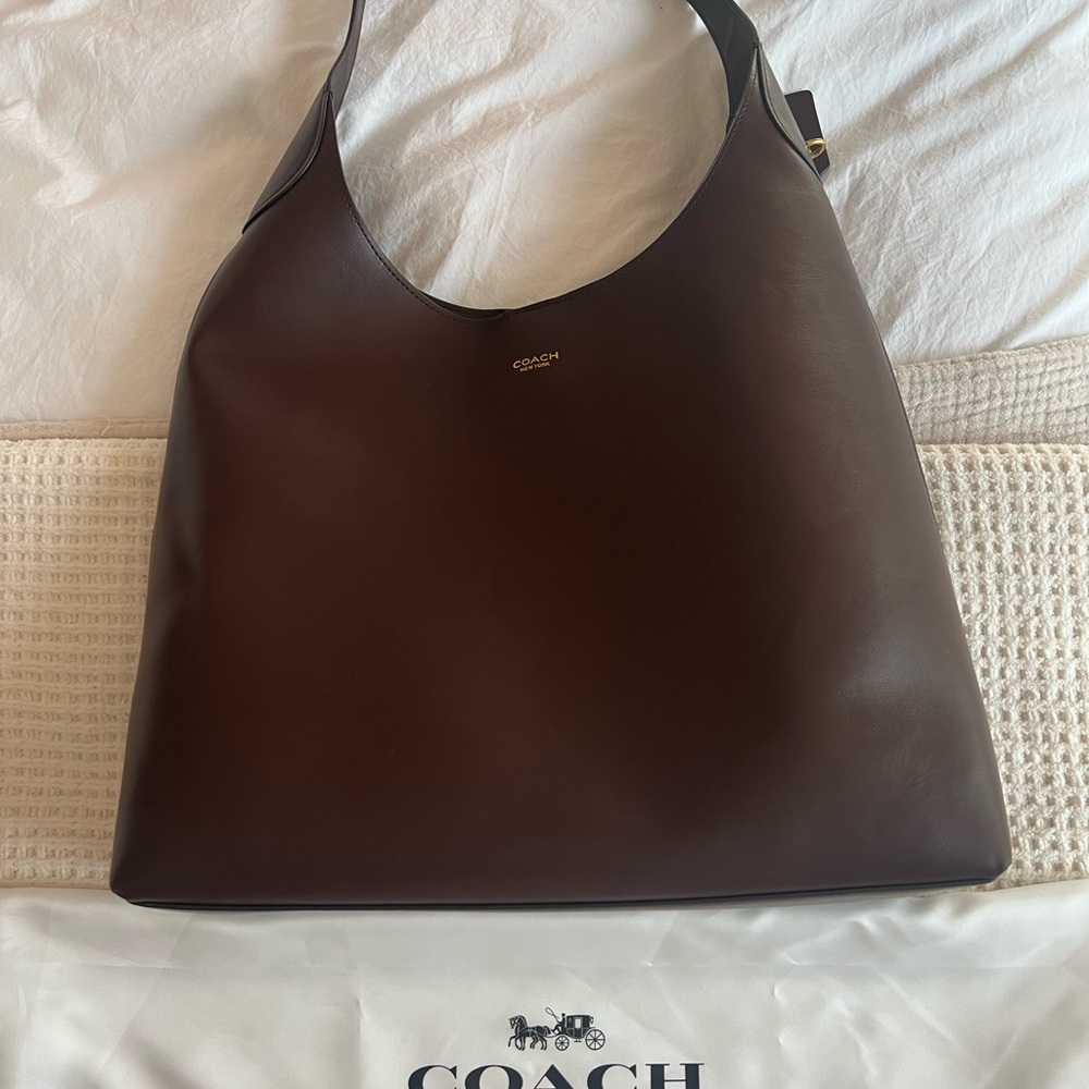 Coach Large Smooth Leather Shoulder Hobo - Dark Brown